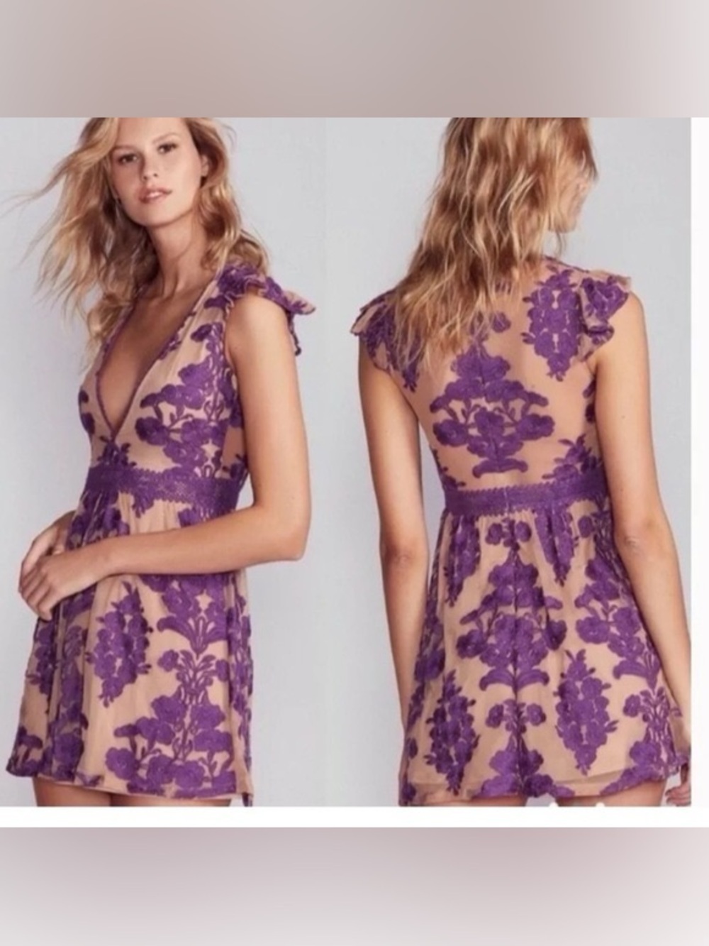 NWT For Love & Lemons Temecula Mini Dress Plum Mesh Sheer Back Fit & Flare